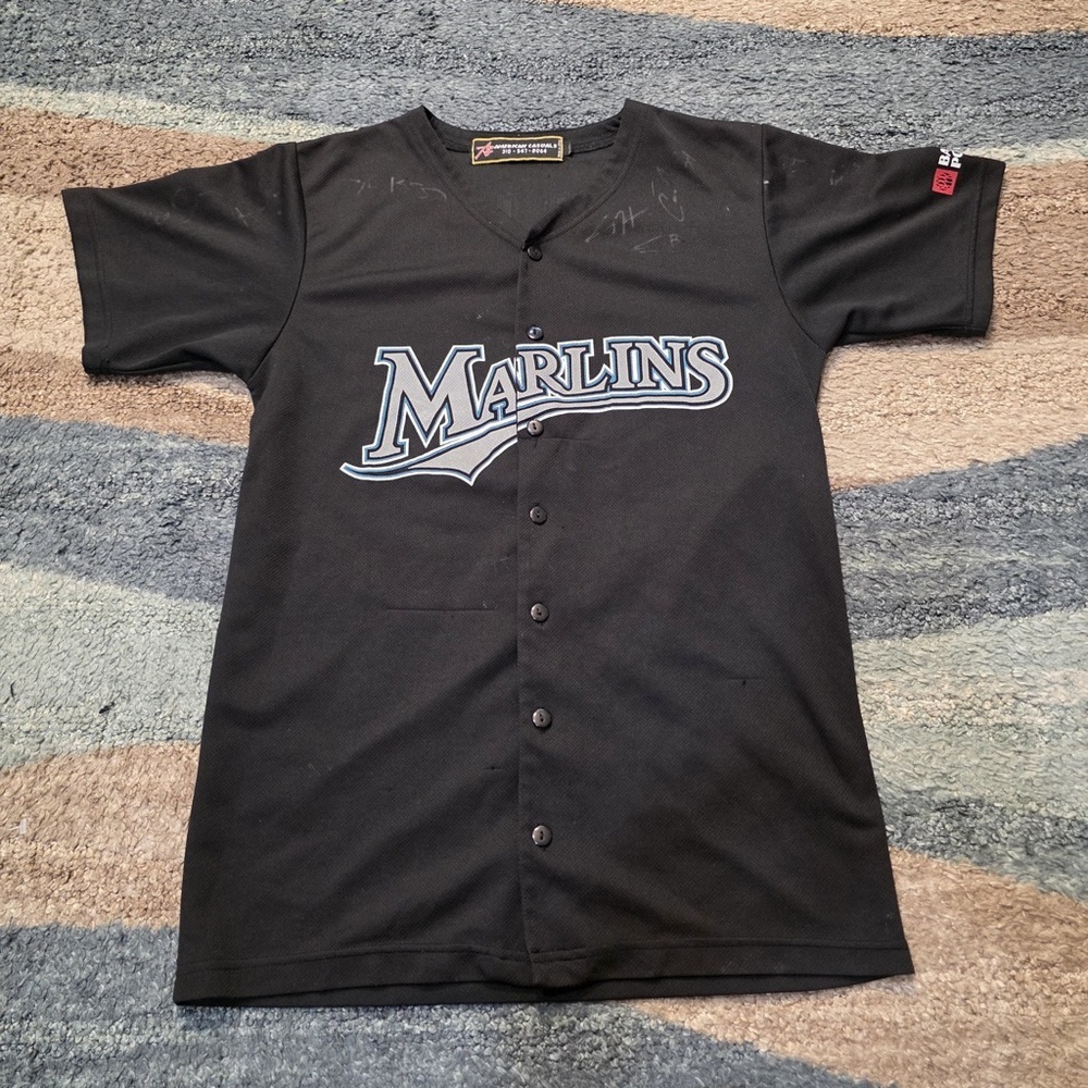 Signed Vintage 90s Athletic Miami Florida Marlins Black Jersey  Size Y XL